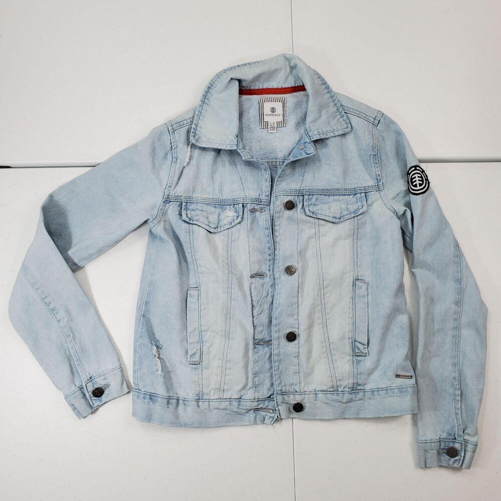 Vintage Y2K Element Denim Jean Trucker Jacket Women S Light Wash Blue Logo Patch